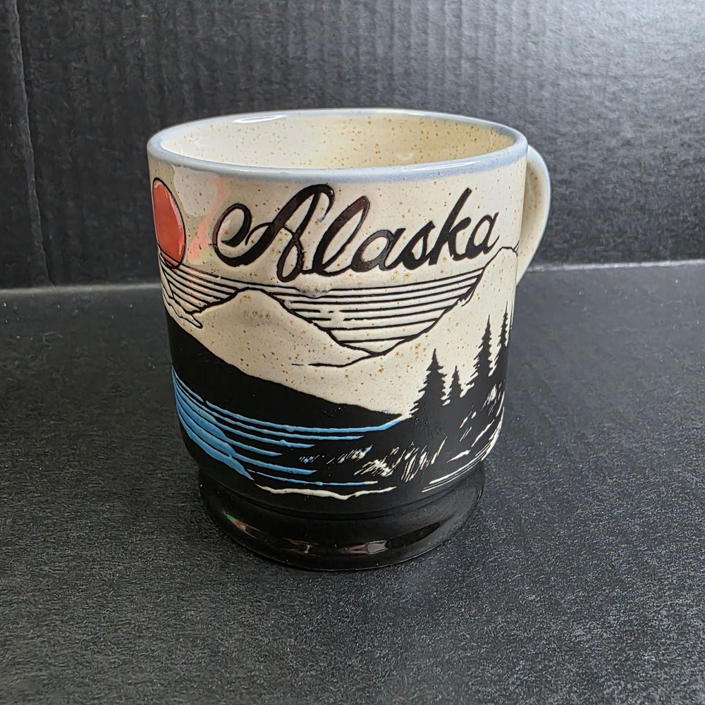 Vintage 1983 Alaska Souvenir Coffee Mug A.C.E. Mountain Landscape Speckled 83